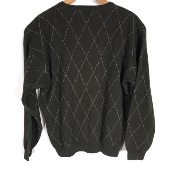 Vintage Army Green Sweater Diamond Print Large - Picture 6 of 10